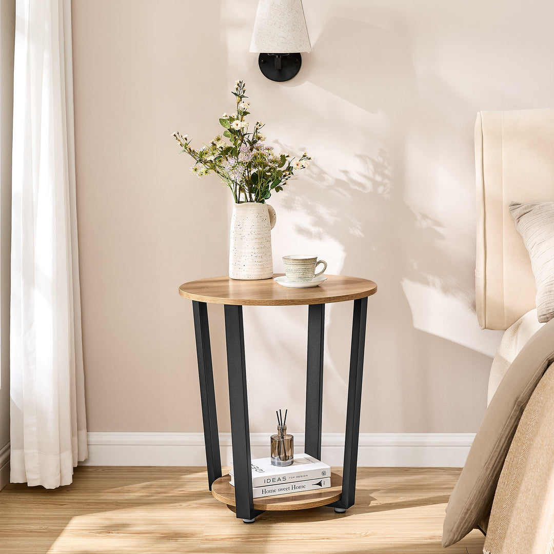 Rundt sidebord / sofabord – sonoma eg / sort | moderne loftstil