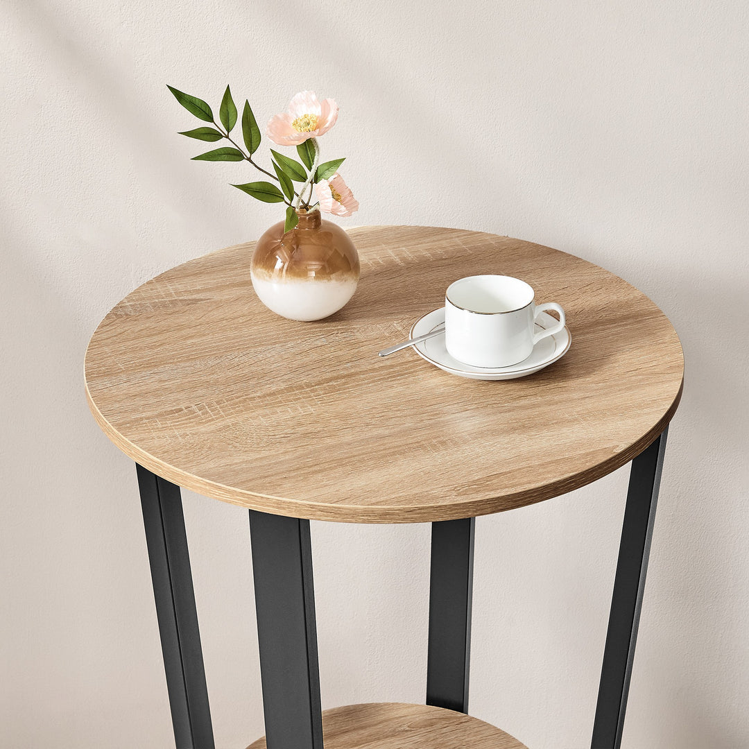 Rundt sidebord / sofabord – sonoma eg / sort | moderne loftstil