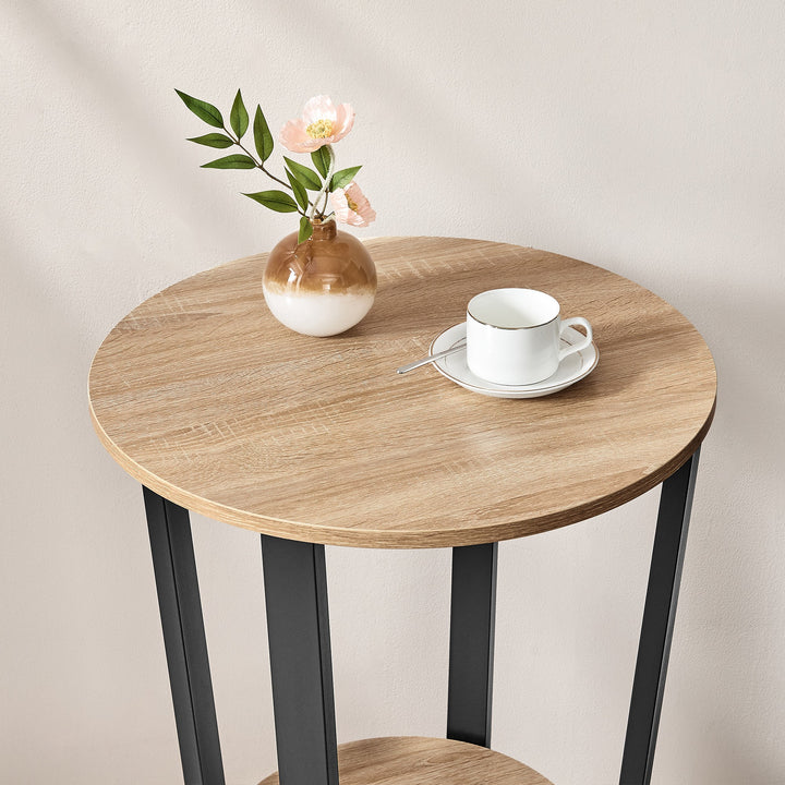 Rundt sidebord / sofabord – sonoma eg / sort | moderne loftstil
