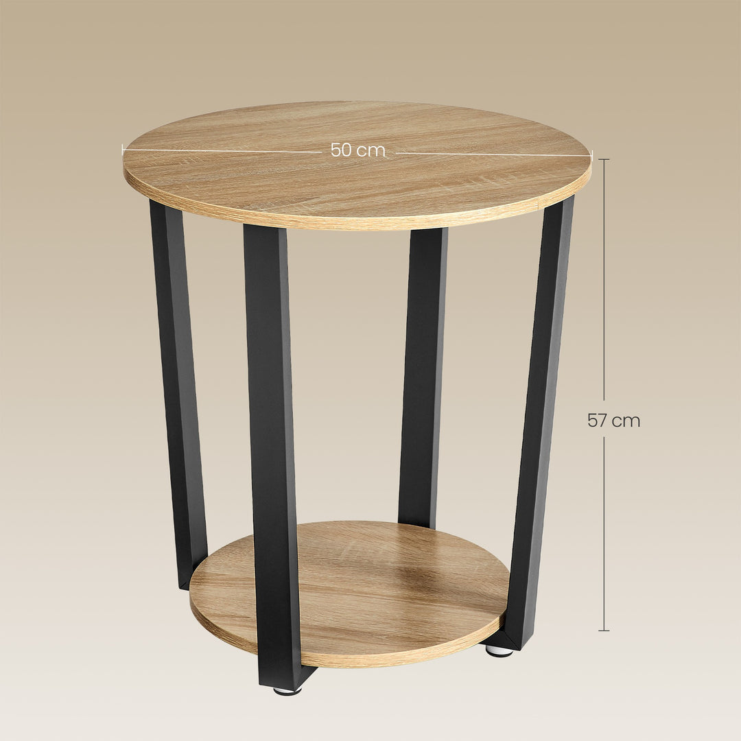 Rundt sidebord / sofabord – sonoma eg / sort | moderne loftstil
