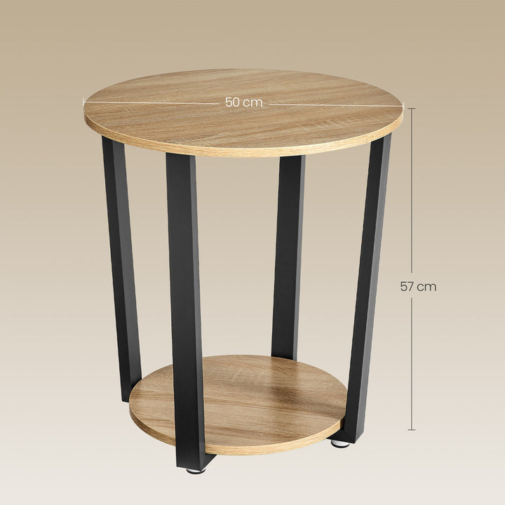 Rundt sidebord / sofabord – sonoma eg / sort | moderne loftstil