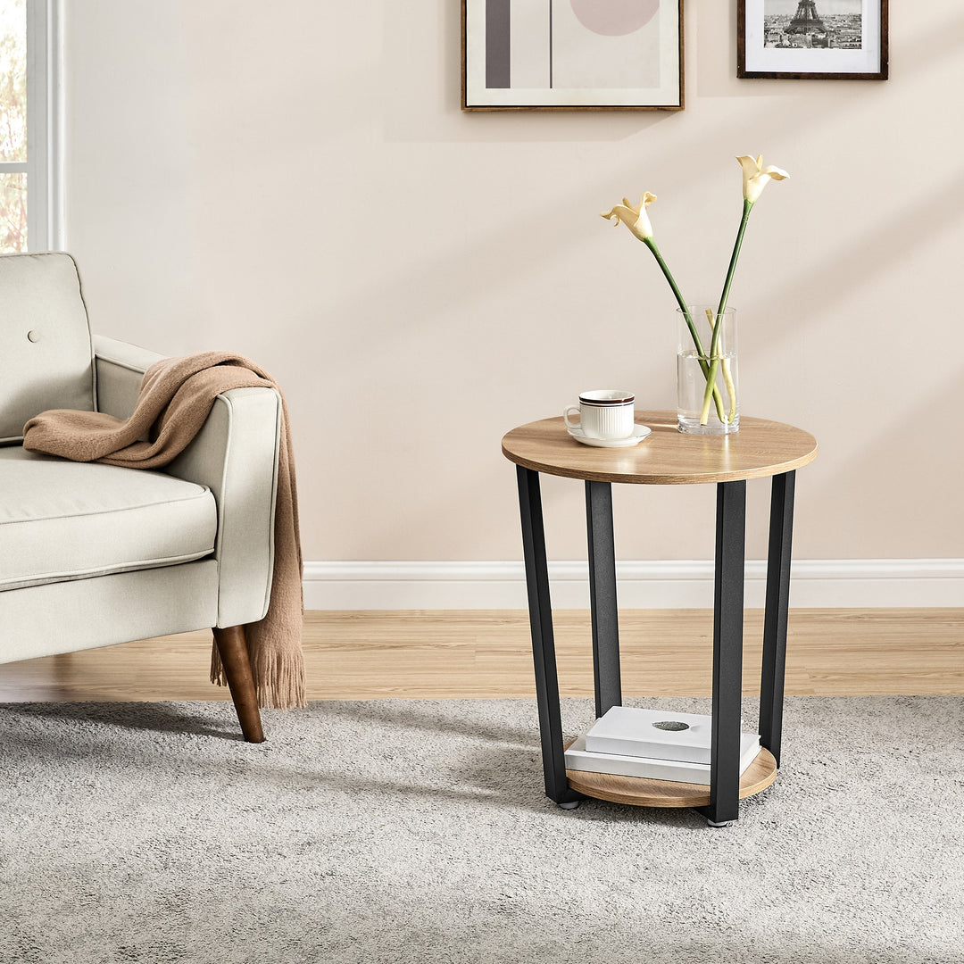 Rundt sidebord / sofabord – sonoma eg / sort | moderne loftstil