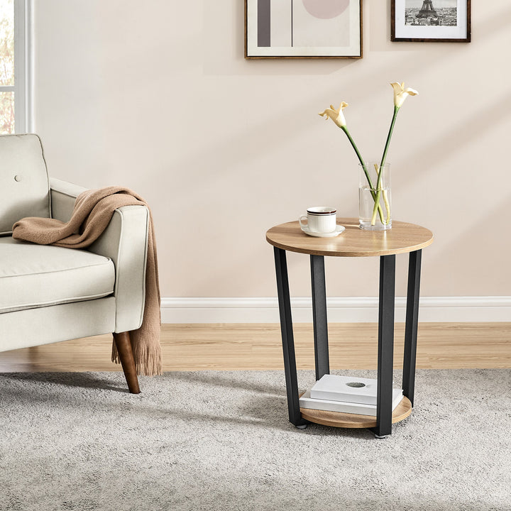 Rundt sidebord / sofabord – sonoma eg / sort | moderne loftstil