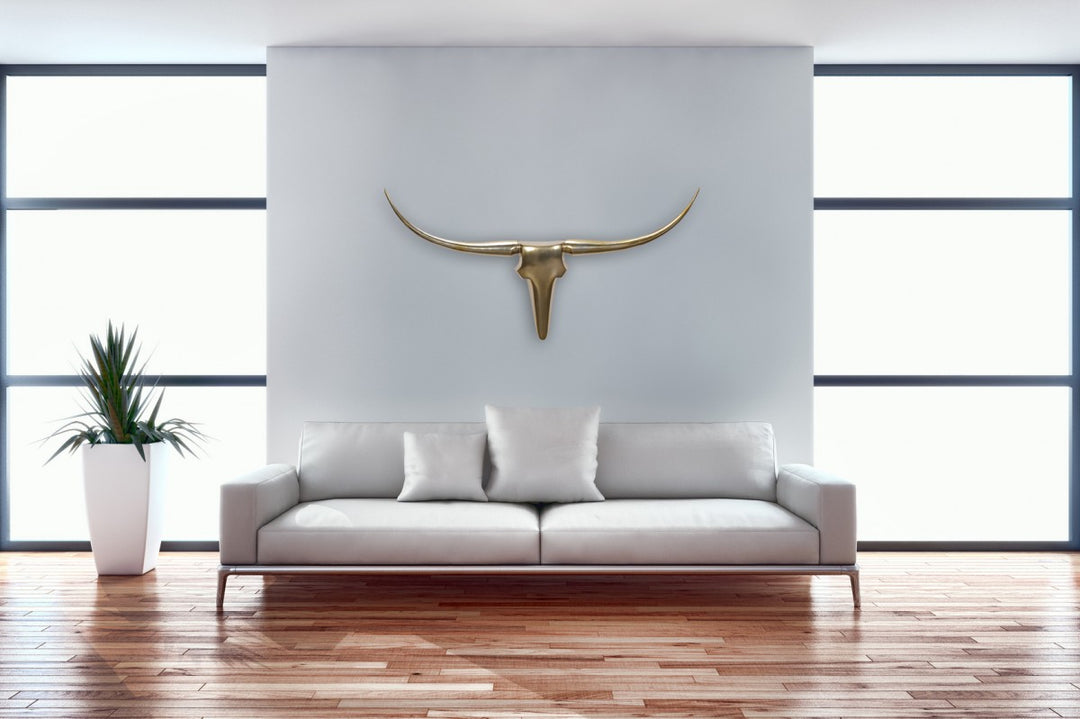 Dekorative Tyregevir M WL1.392 Guld 100 cm Aluminium Design Horn, Moderne Tyrehovedhorn Vægdekoration, Metal Gevir Jagttrofæ Vægskulptur, Stor Longhorn Vægdekoration