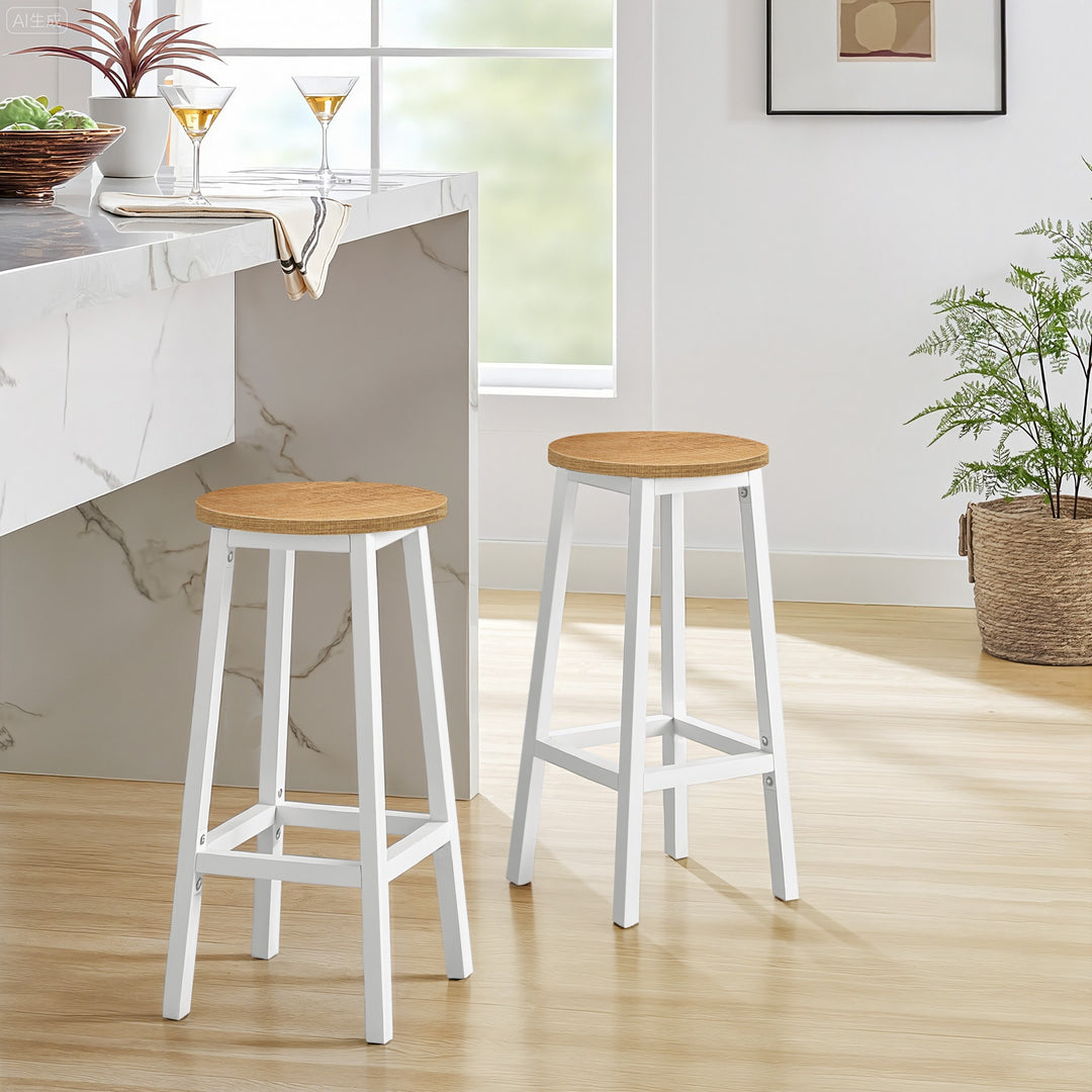 Barstol / høj skammel – egetræ look / hvide ben | moderne loftstil