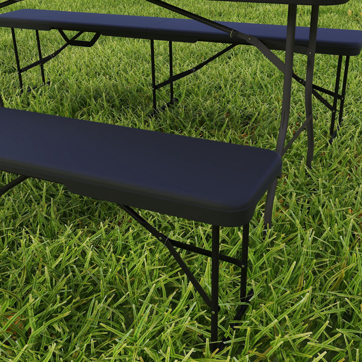 Campingbænk, udendørs plastikbænk, 240 kg lasteevne, sort