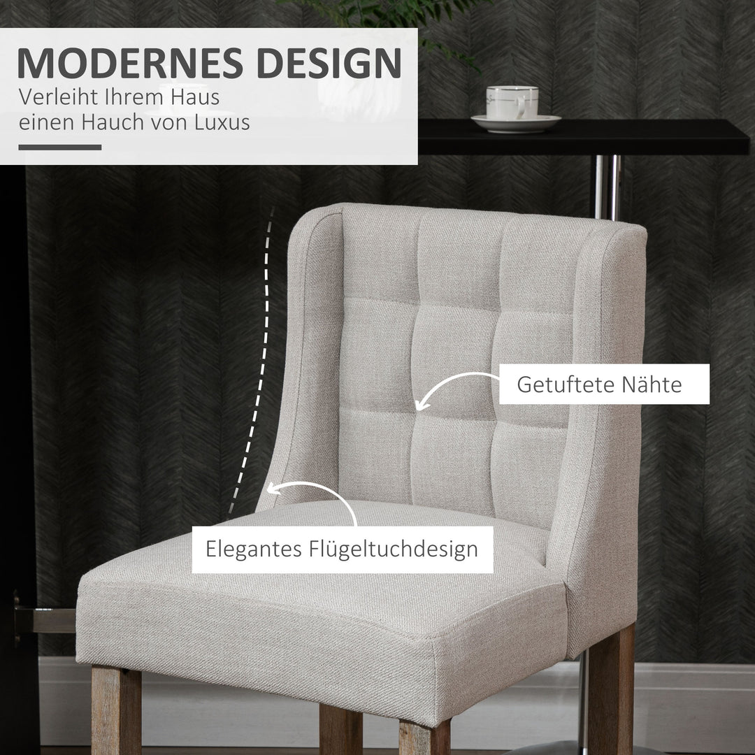 Sæt med 2 barstole med ryglæn, barstole med knapsyninger, massivt træ, inklusive fodstøtte, 47 cm x 50 cm x 101 cm, grå + natur