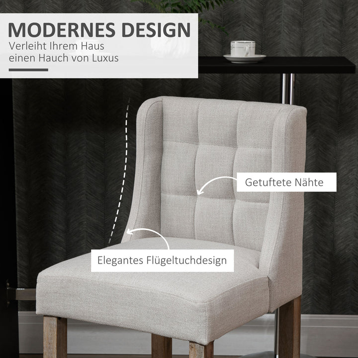 Sæt med 2 barstole med ryglæn, barstole med knapsyninger, massivt træ, inklusive fodstøtte, 47 cm x 50 cm x 101 cm, grå + natur