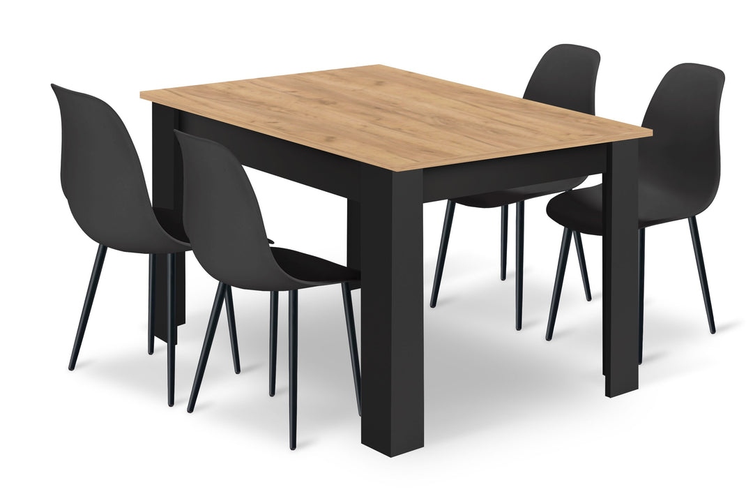 Sæt med NP bord 120x80cm Artisan sorte ben + 4 WAT sorte stole / sorte ben