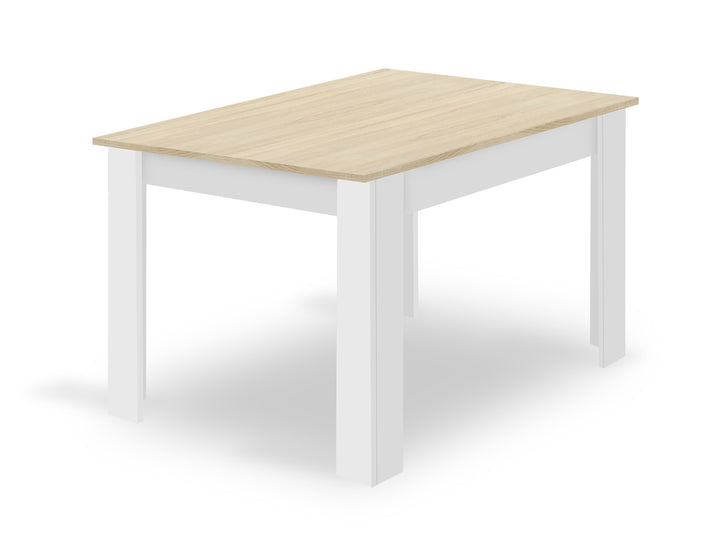 Sæt med NP bord 120x80cm Sonoma Eg + Hvid + 4 WAT hvide stole / naturlige ben