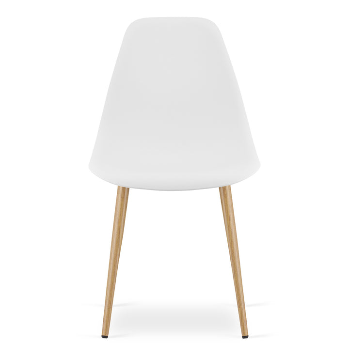 Sæt med NP bord 120x80cm Sonoma Eg + Hvid + 4 WAT hvide stole / naturlige ben