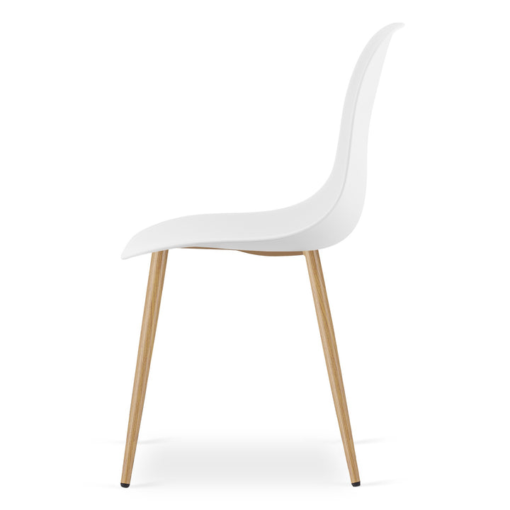Sæt med NP bord 120x80cm Sonoma Eg + Hvid + 4 WAT hvide stole / naturlige ben