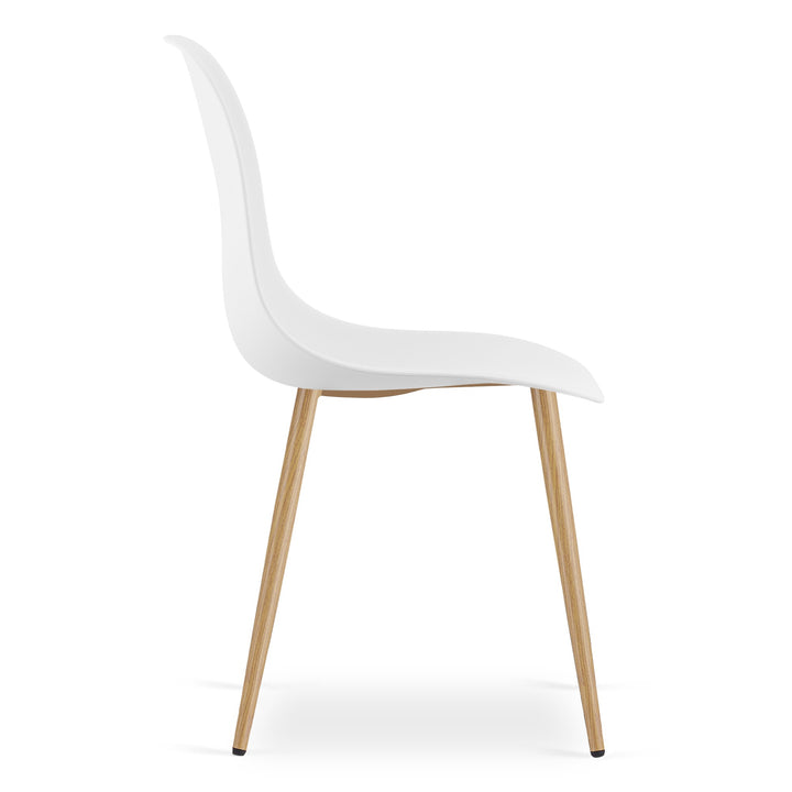 Sæt med NP bord 120x80cm Sonoma Eg + Hvid + 4 WAT hvide stole / naturlige ben