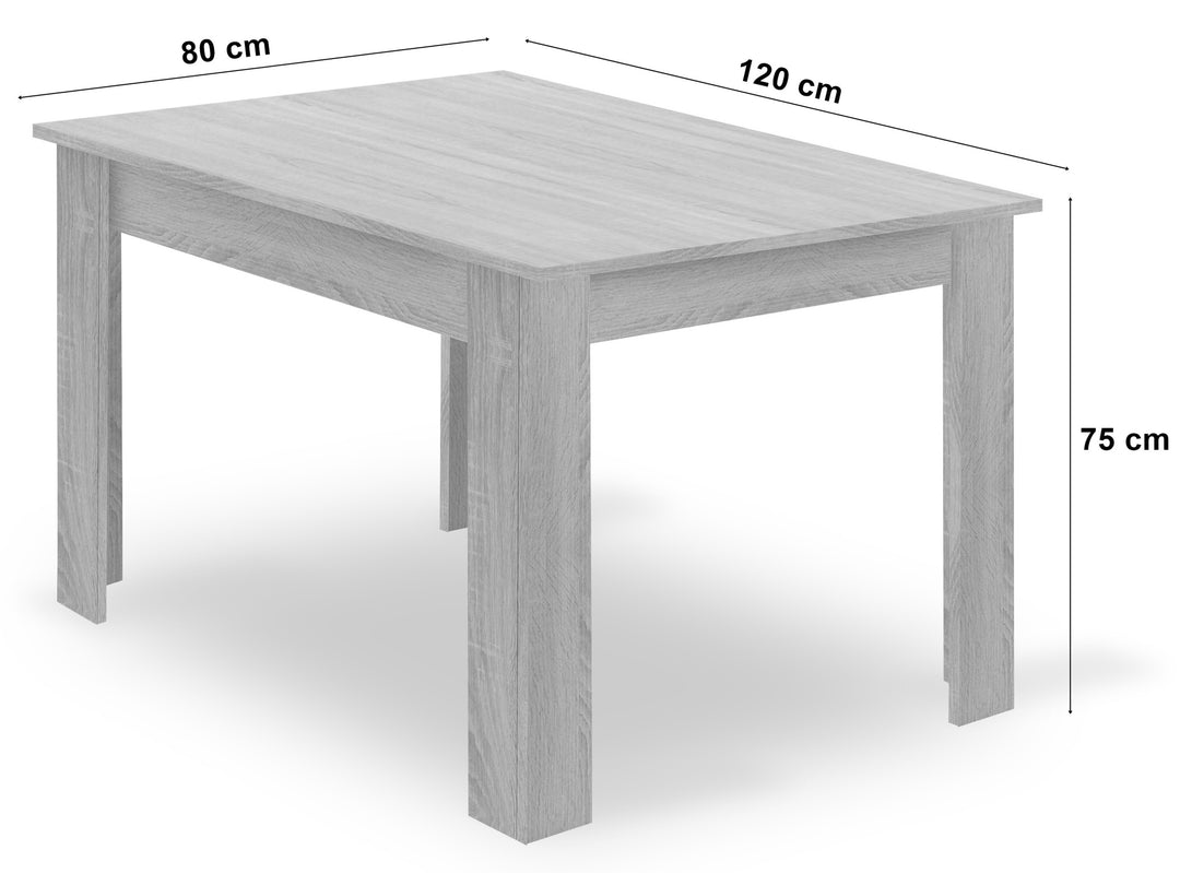Sæt med NP bord 120x80cm Sonoma Eg + Hvid + 4 WAT hvide stole / naturlige ben