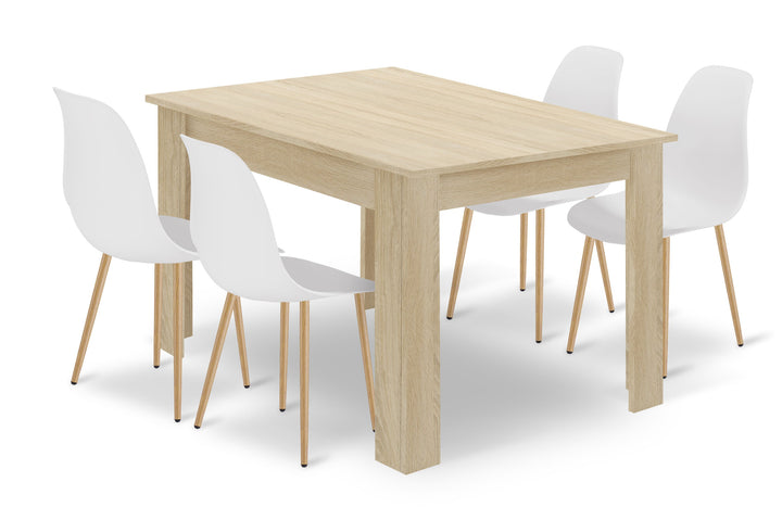 Sæt: NP Bord 120x80cm Sonoma Eg + 4 WAT Stole Hvide / Naturlige Ben