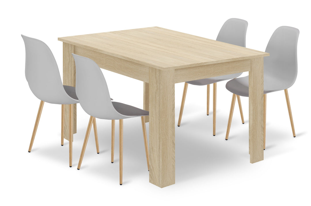 Sæt: NP Bord 120x80cm Sonoma Eg + 4 WAT Stole Grå / Naturlige Ben