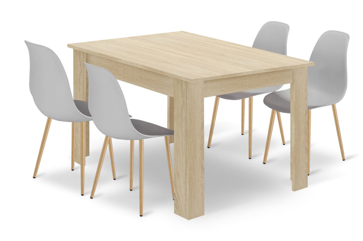 Sæt: NP Bord 120x80cm Sonoma Eg + 4 WAT Stole Grå / Naturlige Ben