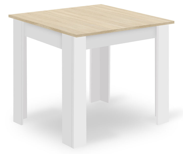 Sæt med NP bord 80x80cm Sonoma Eg + Hvid + 4 WAT hvide stole / naturlige ben