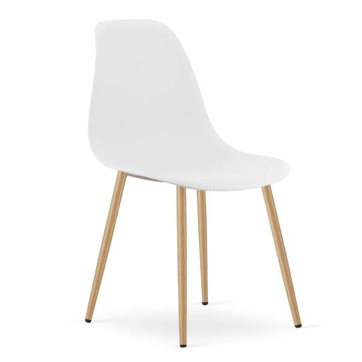 Sæt med NP bord 80x80cm Sonoma Eg + Hvid + 4 WAT hvide stole / naturlige ben