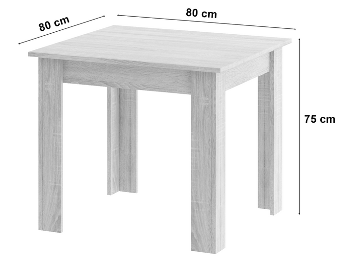 Sæt: NP Bord 80x80cm Sonoma Eg + Hvid + 4 WAT Stole Grå / Naturlige Ben