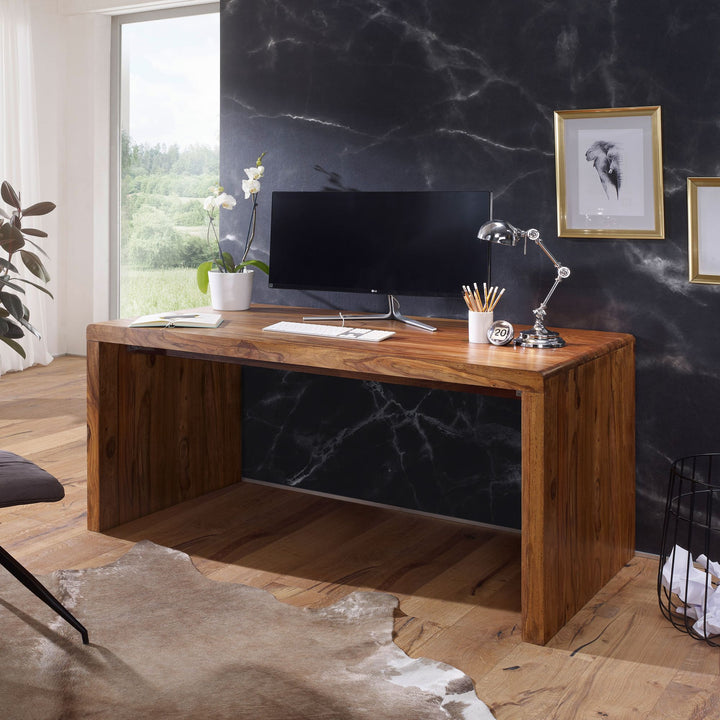 Computerbord i massivt træ, 200 cm bredt, ægte træ, designarkivbord til kontor, landlig stil