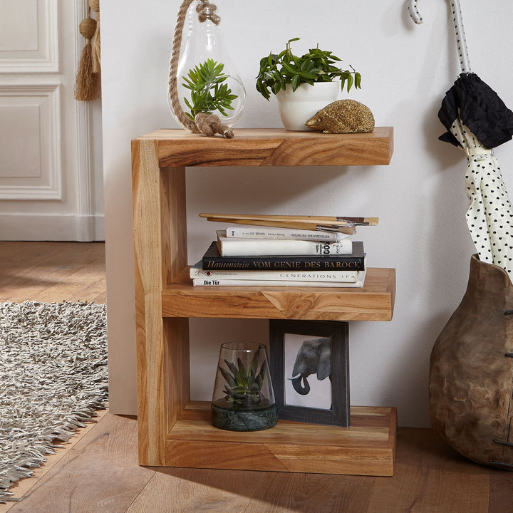 MUMBAI sidebord, massivt akacietræ, E Cube, 60 cm højt, stuebord, brunt design, landlig stil, sofabord