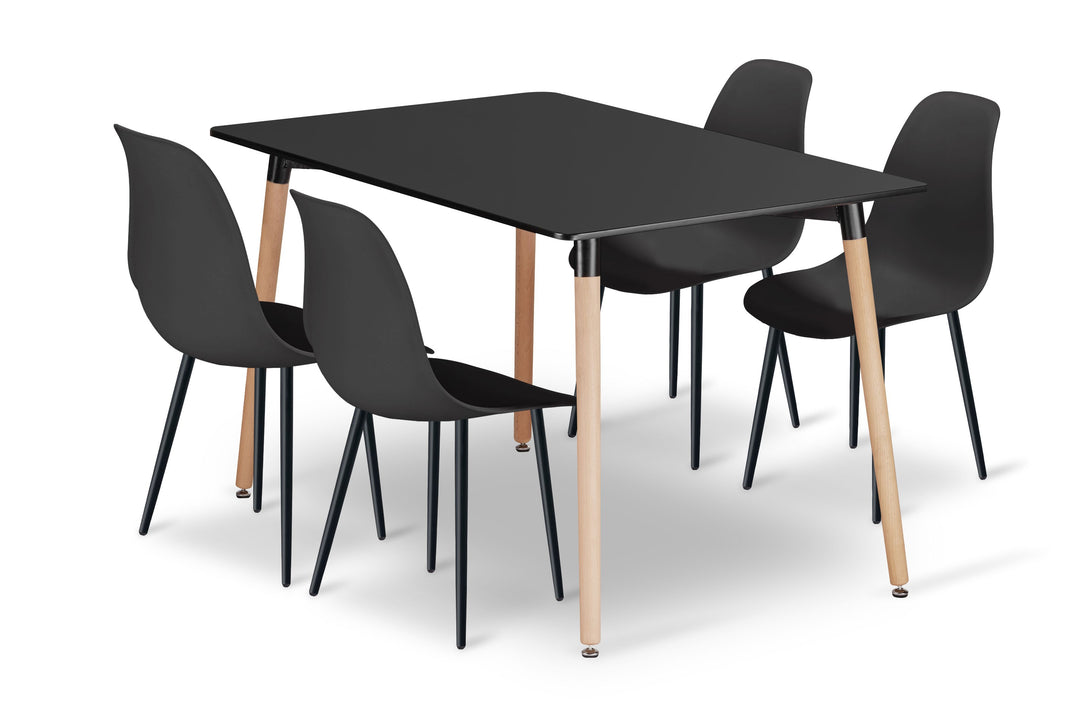 Sæt med ADRIA bord 120 cm x 80 cm - sort + 4 WAT stole sorte/sorte ben