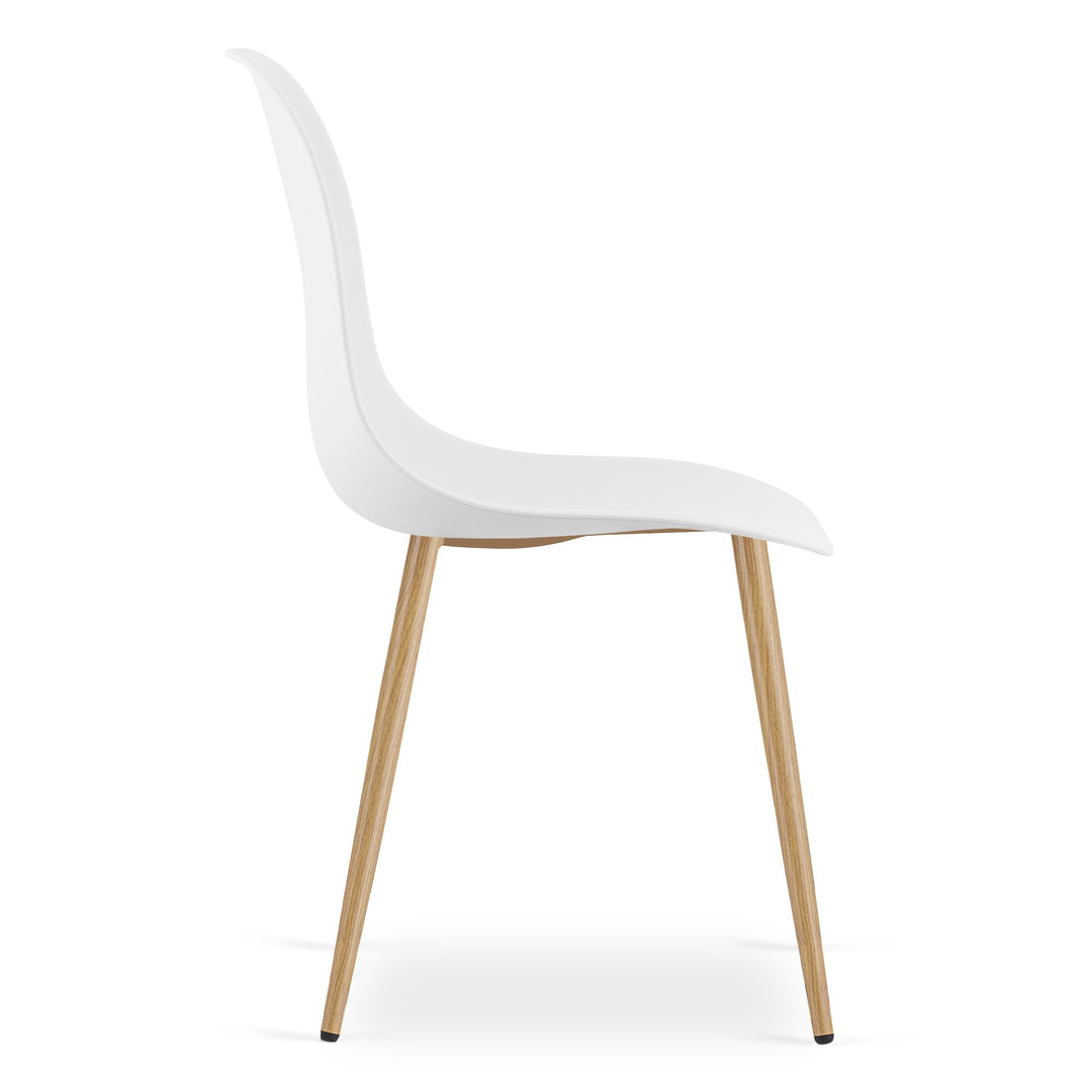 Sæt med KAMI rundt bord 80 cm - hvide / naturlige ben + 4 WAT stole hvide / naturlige ben