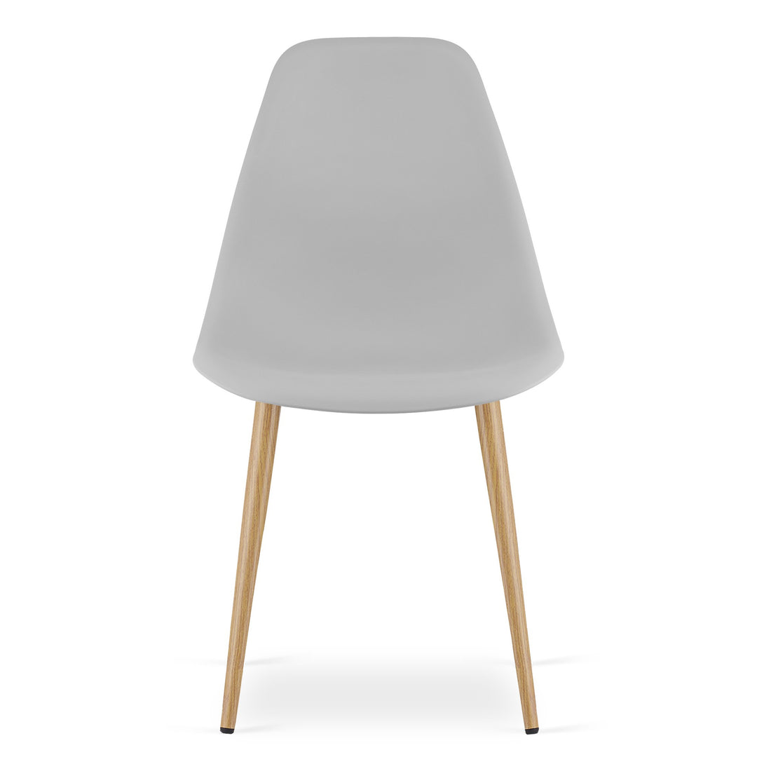 Sæt med KAMI rundt bord 80 cm - hvid / naturlige ben + 4 WAT grå stole / naturlige ben