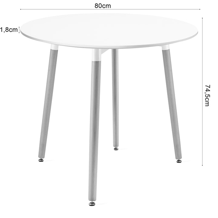 Sæt med KAMI rundt bord 80 cm - hvid / naturlige ben + 4 WAT grå stole / naturlige ben