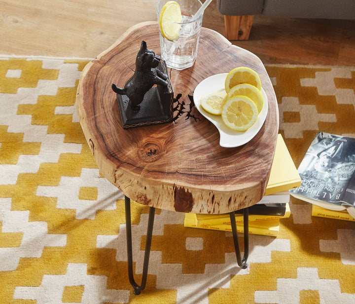 Sidebord i massivt akacietræ BAGLI 35 x 35 cm stuebord massivt træ endebord træbord ægte træ live edge