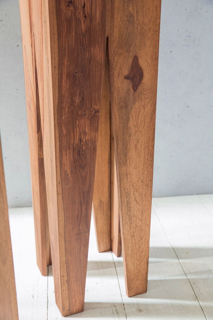 Sidebordsæt med 3, massivt akacietræ, indskudsborde, firkantede, moderne, piedestalbord, plantebord, 3-delt, blomsterstativ, plantebord, stue, planteskammel, blomsterskammel, dekorativ søjle