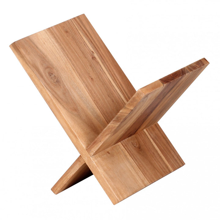 Avisstativ i massivt akacietræ, X-formet, 31 cm, magasinstativ, designer, brochureholder, landlig stil