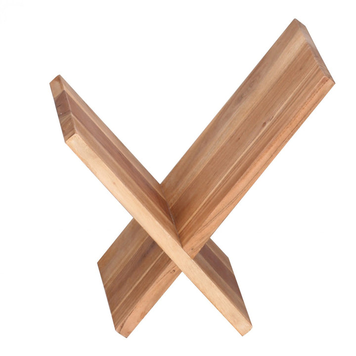 Avisstativ i massivt akacietræ, X-formet, 31 cm, magasinstativ, designer, brochureholder, landlig stil