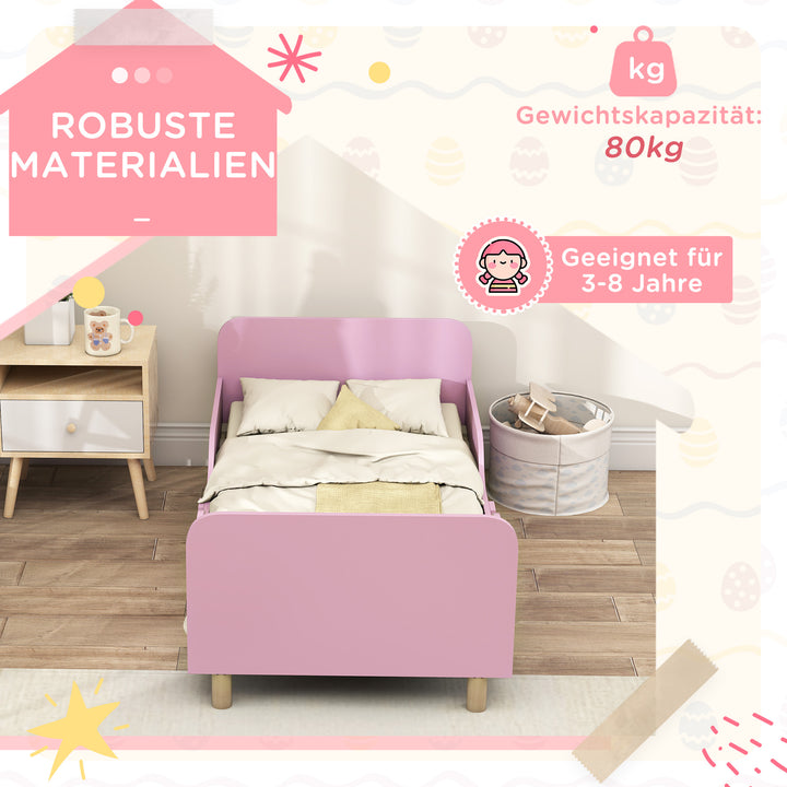 Børnesengramme, enkeltsengramme til børn, sikkerhedsskærm, lille seng til børneværelse, mdf, uden madras, pink