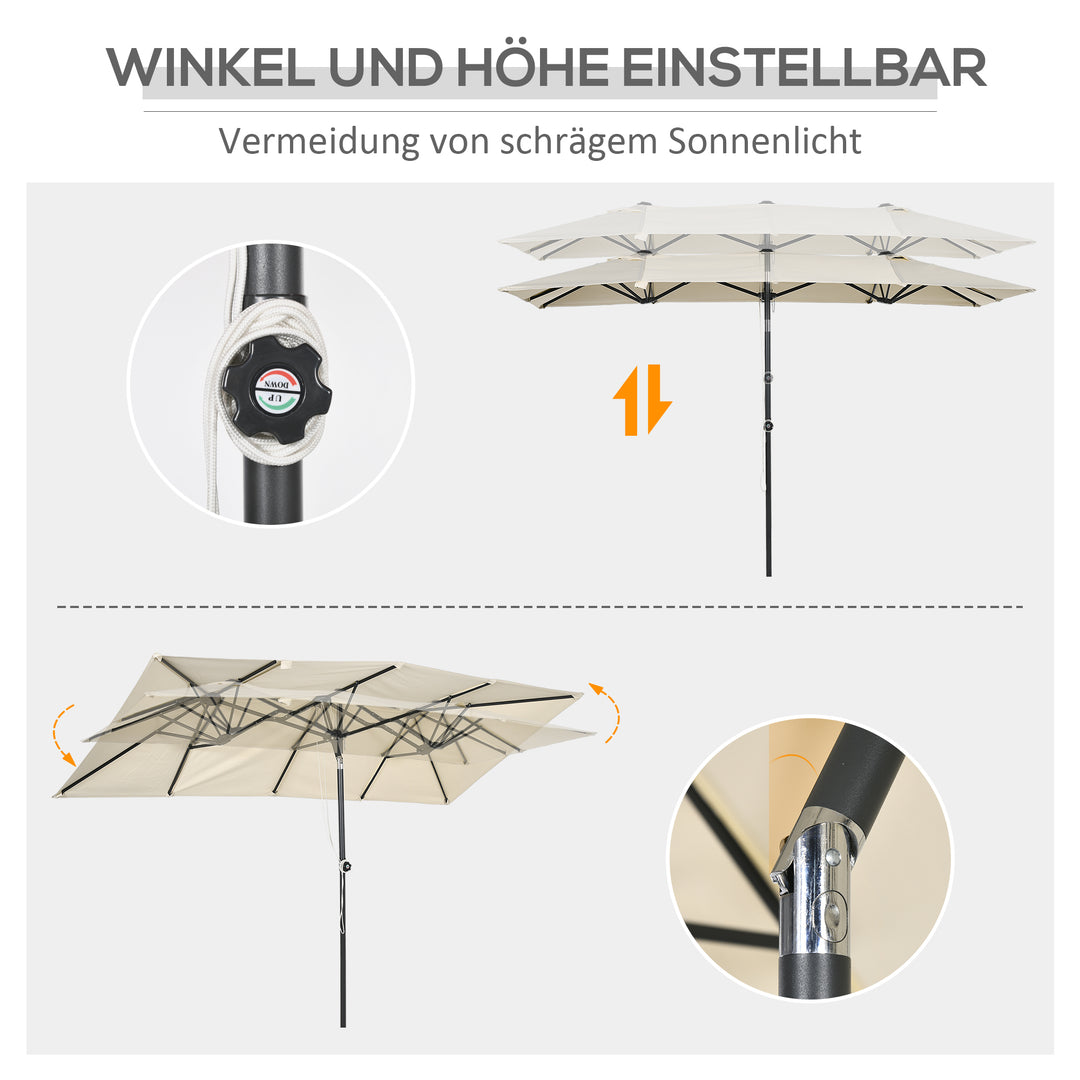 Stor parasol, højdejusterbar, vipbar, 150x295x170-214 cm, cremefarvet