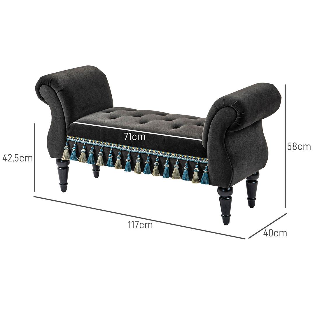 Polstret bænk, vintage design, op til 150 kg, 117 x 40 x 58 cm, mørkegrå