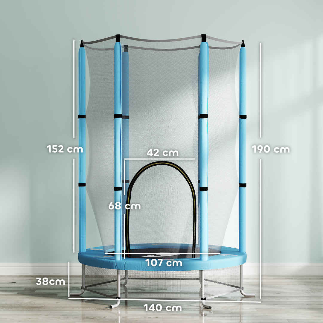 Børnetrampolin med sikkerhedsnet, til indendørs og udendørs brug, 3-6 år, lyseblå
