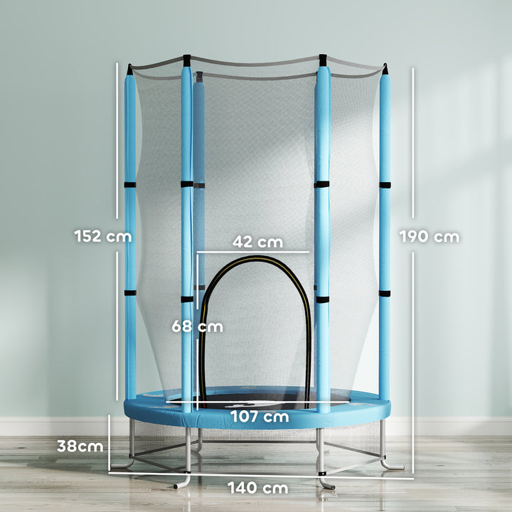 Børnetrampolin med sikkerhedsnet, til indendørs og udendørs brug, 3-6 år, lyseblå