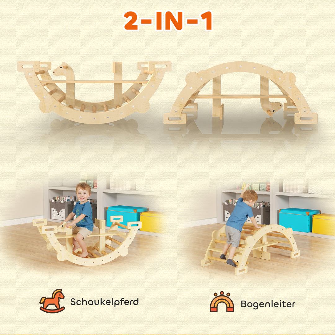 Montessori indendørs klatrestativ, 2-i-1 træklatrebue, til børn 2-4 år, 110x52x45 cm, naturtræ