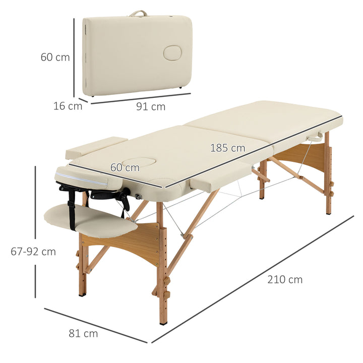 Massagebriks, foldbar massagesofa, højdejusterbar massagebænk til spa, salon, kunstlæder, træ, cremehvid