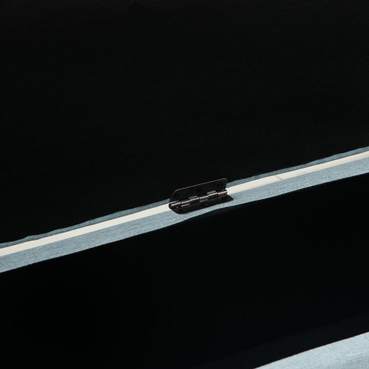 Bænk med opbevaringsplads, polstret bænk med linnedlook, kommode med træben, kommodebænk til stue, soveværelse, entre 110 x 39 x 45 cm, lysegrøn