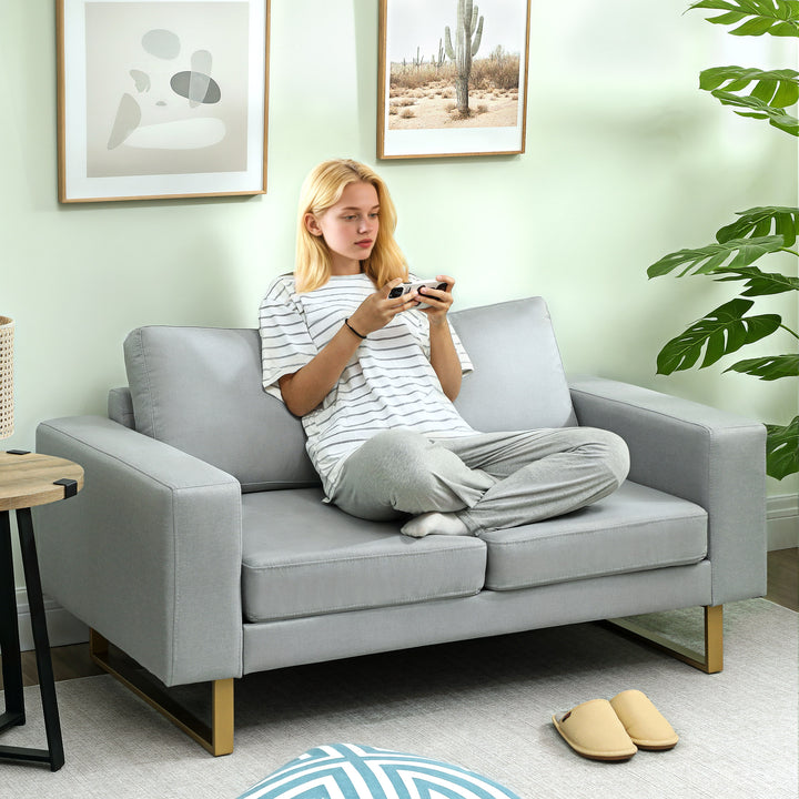 2-Personers sofa, sofa med massivt træstel, metalben, enkelt design, lysegrå