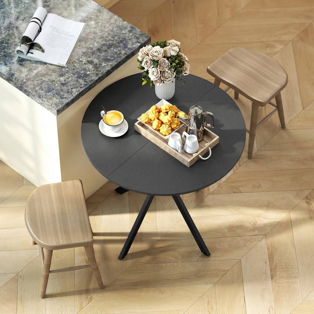Rundt køkkenbord, 80 cm, kompakt bordplade, spånplade, metal, sort
