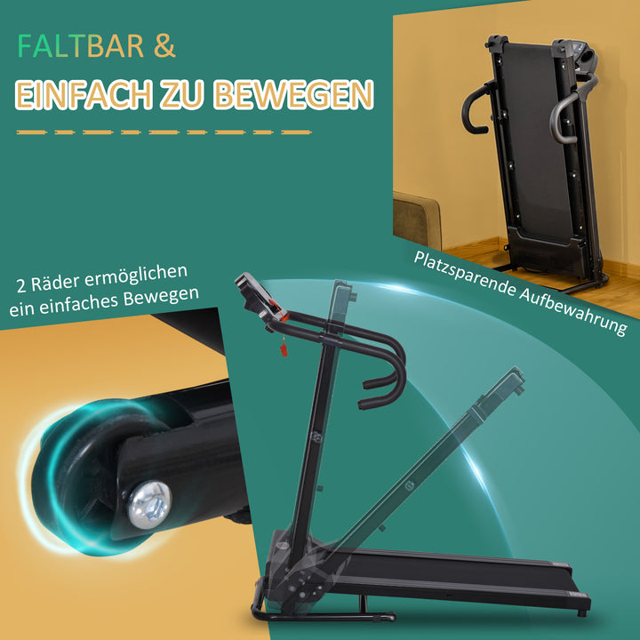 Elektrisk løbebånd, foldbart, med lcd-display, hastighed 0,8-10 km/t og 3 programmer, effekt 500 w, 123 x 62 x 117 cm, sort