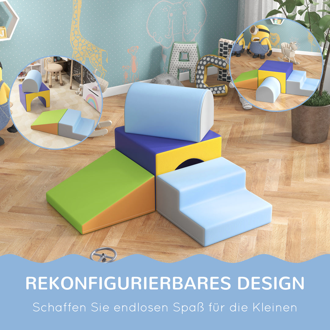4-Delt blødt byggeklodssæt til klatring og rutsjebane, betræk af kunstlæder, til børn i alderen 1-3 år, flerfarvet