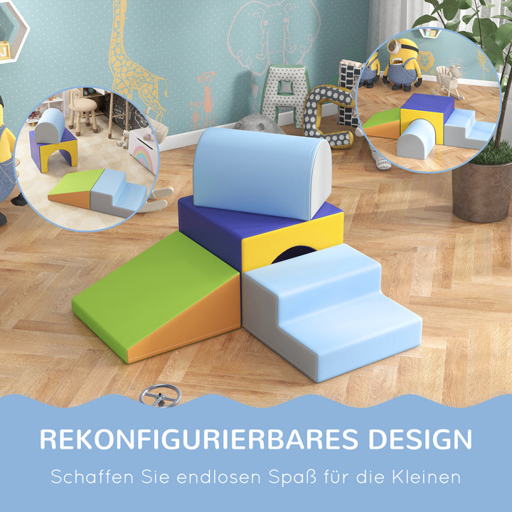 4-Delt blødt byggeklodssæt til klatring og rutsjebane, betræk af kunstlæder, til børn i alderen 1-3 år, flerfarvet