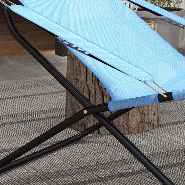 Klapstol, justerbar i 4 niveauer, åndbar, metalstel, 69 x 91 x 96 cm, sort/blå