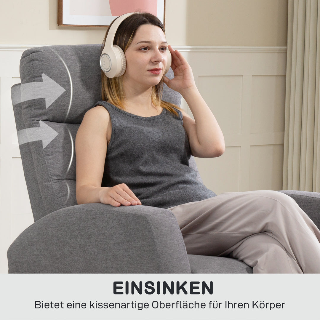 Justerbar lænestol med fodstøtte, moderne polstret stol, mørkegrå