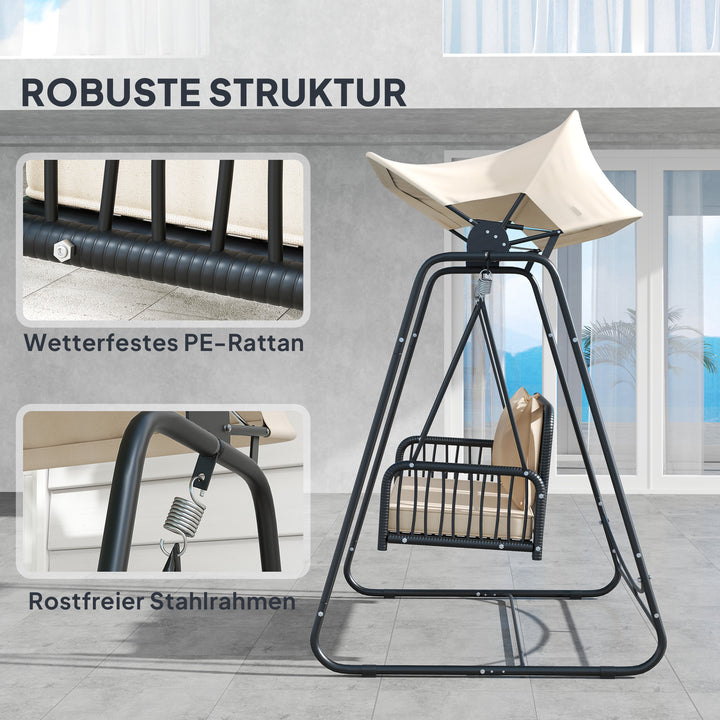 Hollywood swing rattan 2-personers havegynge med soltaghynde op til 240 kg 149 x 121 x 180 cm khaki